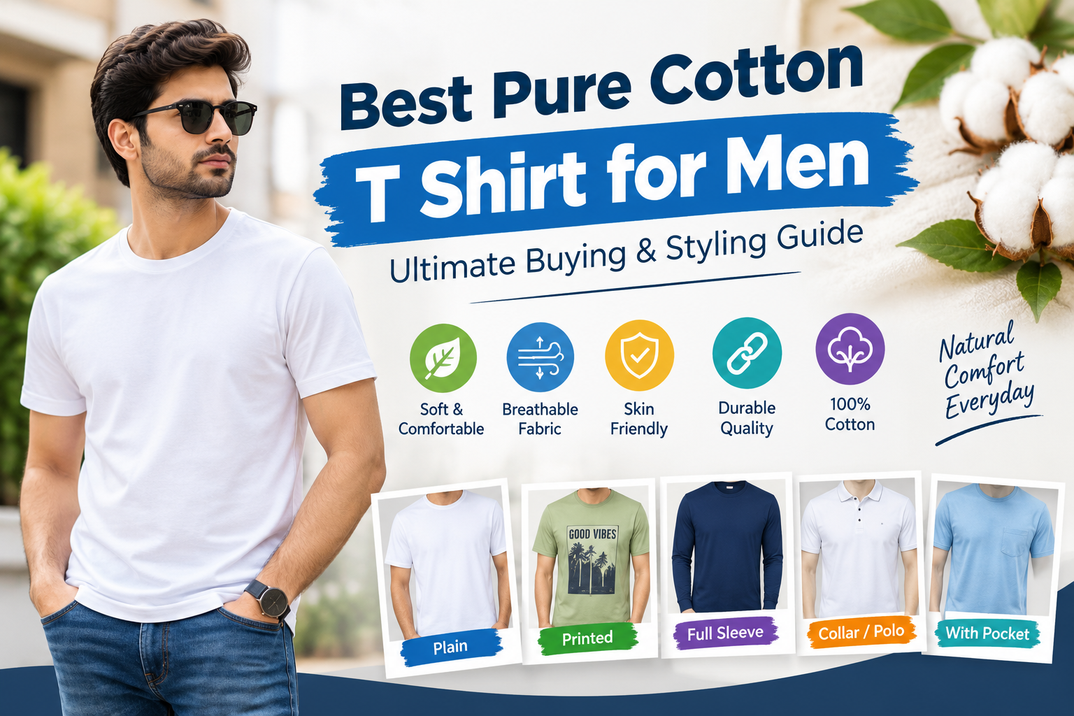 Pure cotton T shirt for men